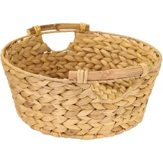 HMF Aufbewahrungskorb rund geflochten aus Wasserhyazinthe mit Holzgriffen 30 x 30 x 13 cm beige
