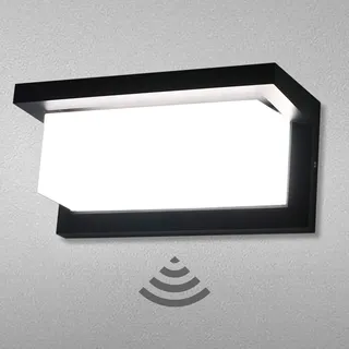 Lamker 18W LED Wandleuchte Aussen mit Bewegungsmelder Modern 6000K Kaltweiß Wasserdichte Aluminium Außenlampe Aussenleuchte für Garten Veranda Terrasse Garage Badezimmer Wandlicht Deko Schwarz