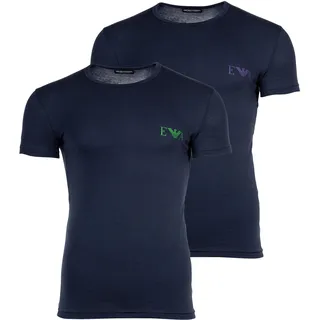 EMPORIO ARMANI Herren T-Shirt, 2er Pack - BOLD MONOGRAM, Rundhals, Slim Fit, Stretch Cotton Marine / S