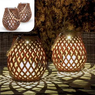 Gadgy Solarlampen für Außen - 2er Set in Rattan-Optik, Wasserdichte Gartenlaternen für Terrasse, Balkon & Garten, Dekorative LED Solarleuchten für Draußen