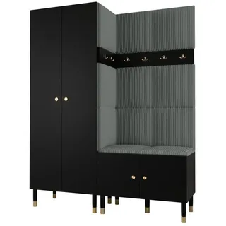 ABIKS MÖBEL Kompaktgarderobe PALERMO Set 2 Garderobe mit gepolsterten Paneelen, Industriell Design schwarz