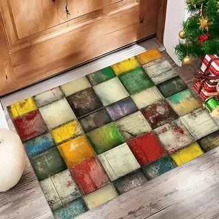 MULERN Fußmatte Schmutzfangmatte Innen 90x150cm, Retro rutschfeste Wasserdicht Türmatte, Distressed Farbblock Eingangstürmatte mit Wasserabsorbierenden, Haustür & Flur, bunt
