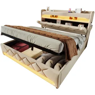 Flieks Polsterbett, Beige, Holz, 140x200 cm, Schlafzimmer, Betten, Polsterbetten