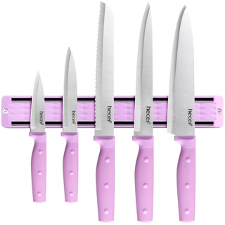 hecef Magnetleiste Messer(33cm) mit 5 Teilig Scharfe Messer Set, Küchenmesser Set Edelstahl Schneidemesser Set, Kochmesser Profi Rostfrei Messer Set für Köche (Lila)