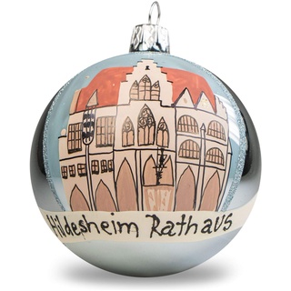 mgc24 Weihnachtskugel Christbaumkugel Baumschmuck Glas handbemalt Ø 8cm - Motiv Hildesheim Rathaus, schwarz