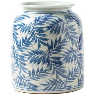 XIUWOUG Antike Blaue und Weiße Porzellanvase,Orientalische Style-Vase,Keramik-Jar-Vase für Wohnkultur,Bauernhaus-Dekor(nur Vase),Olive Leaf