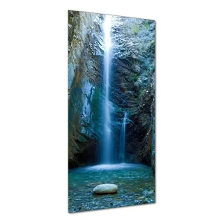 Wallario selbstklebende Duschrückwand 80 x 190 cm mit Motiv Wasserfall bei Sonneneinfall - Wandverkleidung mit Hochglanzlaminat in Glasoptik - Blau