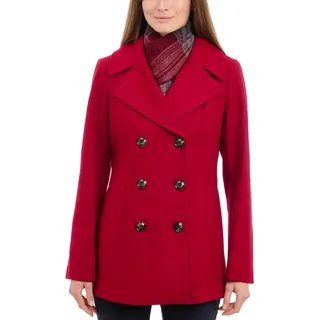 LONDON FOG Damen Doppelreiher Peacoat mit Schal - Rot - Medium - M