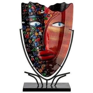 GILDE Dekovase Glasart, Gesichtsvase, "Visage" aus Glas, rot, schwarz H49cm