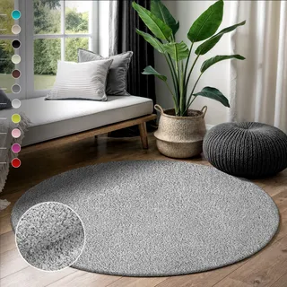 Sanat Hochflor-Teppich SANAT "LOCA", grau (hellgrau), H:30mm Ø:150cm, Kunstfaser, Teppiche, Wohnzimmer, Langflor, Shaggy, Schlafzimmer