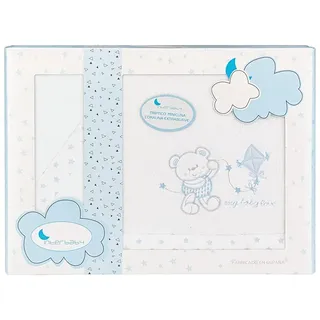 Korallenfleece Bettwäsche Set für Babywiege - Modell "Baby Love" in Weiß und blau