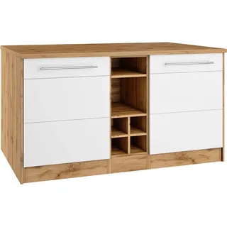 Kücheninsel HELD MÖBEL "Wien", weiß (front: weiß matt matt, korpus: wotaneichefarben, arbeitsplatte: wotaneichefarben), B:153cm H:85cm T:100cm, Komplettküchen-Sets, Küchenzeile, Breite 153 cm, MDF-Fronten, Flaschenregal