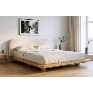 Eyko Holzbett Bora (Buchenbett Futonbett mit Schwebeeffekt), mit gepolstertem Kopfteil, 200/200, Buche - lackiert, Naturfarbe beige 226 cm x 220 cm x 83 cm