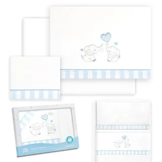 Interbaby Baby-Bettwäsche aus Baumwolle für Babybett, Elefanten-Paar, 3-teiliges Set, Spannbettlaken + Bettbezug + Kissenbezug