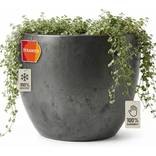 Keramik Blumentopf Eggpot Anthrazit Ø 38cm - Frostfest Pflanzkübel Grau Rund