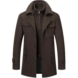Herren Wintermantel, Slim Fit Zweiteiliger Mantel für Business und Freizeit, Wollmantel mit Stehkragen Peacoat und Warmer Integrierter Innenjacke,... - Braun - 6XL