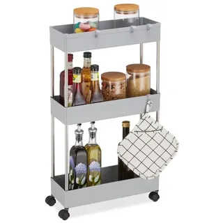 Relaxdays Nischenwagen mit 3 Ebenen Schwarz,Silber,Grau