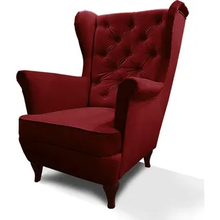 Beautysofa Chesterfield-Sessel, Bordeaux, Holz, 1-Sitzer, 82x102x92 cm, Wohnzimmer, Sessel, Ohrensessel