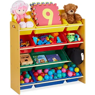Relaxdays Kinderregal, mit 12 Aufbewahrungsboxen, Spielzeugregal für Jungen & Mädchen, HBT: 87,5 x 86 x 31 cm, bunt, 1 Stück