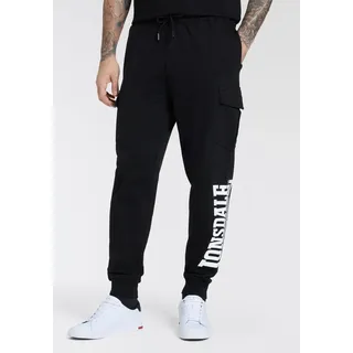 Jogginghose LONSDALE "BLEASBY", Herren, Gr. XL, N-Gr, schwarz-weiß (schwarz, weiß), angeraute Sweatware, Obermaterial: 60% Baumwolle, 40% Polyester, Hosen Jogginghose, mit Eingrifftaschen und Cargotaschen, aus weicher Baumwollmischung