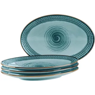 Mäser Prospero, Blau Keramik, 4-teilig, oval 16.5x1x16.5 cm , Bevorratung , Servieren, Servierteller , Etageren