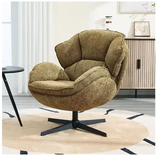 LuxusKollektion Ohrensessel Ohrensessel Chenille drehbar 360 Grad Armlehnen Kissen Gelb grün