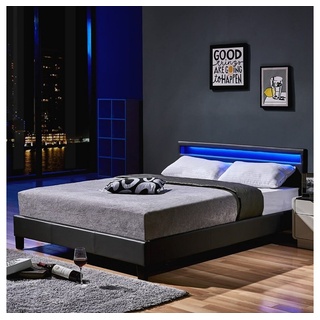 HOME DELUXE Bett LED Bett ASTRO (Set, 2-tlg., Bett und Lattenrost), extra großes gepolstertes Kopfteil,Variante mit oder ohne Matratze grau
