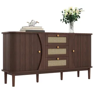 Odikalo Sideboard Aufbewahrungsschrank Rattanschrank Kommode Schiebetür braun