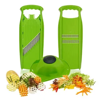 Börner Küchenreibe Rohkost Reiben-Set 3-teilig, ABS Kunststoff BPA frei und Edelstahl, (Wellenhobel und Julienne Reibe mit Fruchthalter, 3-St), Frei von Weichmachern und BPA. grün
