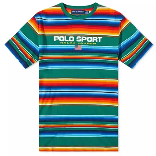 Polo Ralph Lauren T-Shirt Retro Streifen Desert Awning Stripe Forest Color-Blocking-Streifen mit aufgedrucktem Markenlogo bunt S