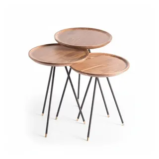 Xlmoebel Satztisch XLMOEBEL Beistelltisch Holz Beige rund, modern und elegant (3-St., Beistelltisch rund Holz), Made in Europa beige|schwarz