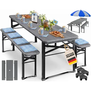 KESSER® Bierzeltgarnitur 3-TLG., Festzeltgarnitur klappbar, Biertisch mit 2 Bierbänken, Gartenmöbel Set Holz, Partygarnitur, Sitzgarnitur, wetterfest, stabil, 170x46x75cm, 12-TLG. Bodenschoner
