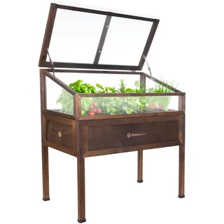 Greenspot - Hochbeet Balkon mit Haube - Hochbeet mit Frühbeetaufsatz - 110x55x120cm - aus Holz - Terrasse Minigewächshaus, Frühbeetkasten mit Deckel, Kräuterbeet - Vintage Palisanderbraun Dunkel