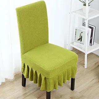 Ricemru Landhausstil Stuhlhussen 6er Set Gelbgrün mit Rock Stuhlbezug Stretch Stuhl Bezüge Elastische Abnehmbar Waschbar Stuhlschutzbezüge Spannbezug für Esszimmer Büro Bouquet Party