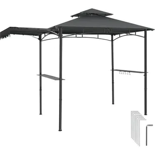 Tectake Grillpavillon 3,16 x 1,5 m inkl. 2 Seitenteile Grau/Schwarz
