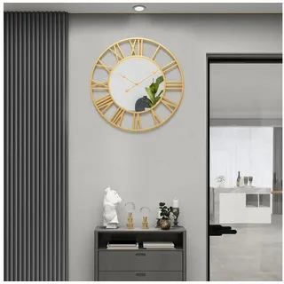 Jioson Wanduhr Spiegel Wanduhr 40cm Metall-Spiegel-Wanduhr, Retro Silent Wall Clock (Gold Wanduhren Modern Wohnzimmer mit Spiegel) goldfarben