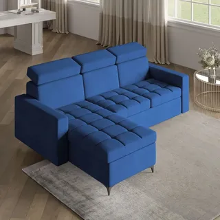 Masseno Ecksofa KAME mit Schlaffunktion L-Form, Sofa mit Bettkasten, Wohnzimmersofa, Couch, Soffa, Bettsofa, Couchgarnitur- Blau, KRONOS 09 - Blau