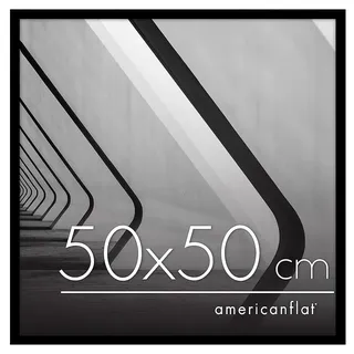 Americanflat Bilderrahmen 50x50 cm aus Kunststoff - schmaler Bilderrahmen quadratisch 50x50 cm mit Plexi-Scheibe - Fotorahmen mit integrierter Aufhängung für Wandmontage - Schwarz