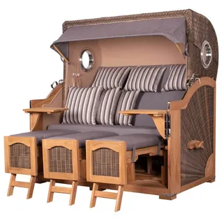 bene living bene,iving Strandkorb Komplettset Ammersee Grande XXL Teak Bullauge PE grau Modell 544