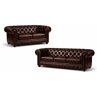 JVmoebel Chesterfield-Sofa Edle Polster Sofa Couch Garnitur Leder Sofas 3+2 SOFORT braun