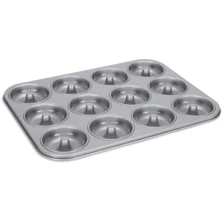 Städter Donutform SmartBake, 12er Backform, 35×27 cm, Antihaft | Xynflon-Beschichtung, für je ø 7 cm / H 2 cm Donuts, silberne Metallform, nicht spülmaschinengeeignet, bis 250 °C