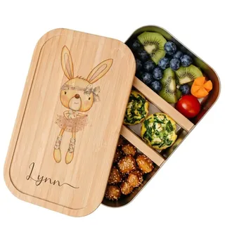 Manufaktur Liebevoll Kinder Brotdose mit Namen Hase | Vesperdose personalisiert | Edelstahl Brotdose personalisiert | Lunchbox für Mädchen Kindergarten Schule