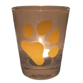 Lichtidee Teelicht Glas Windlicht Tischlicht Print beige mit große Pfote Herbst Handmade Unikat Maritim Geburtstag Ostern Muttertaggeschenk, Höhe 9cm,