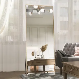 Elemango Spiegel 165x60cm in voller Länge, Standspiegel Standspiegel, Großer Goldspiegel, Rechteckspiegel, Hängen stehend oder gelehnt, Schlafzimmer Spiegel Wandspiegel (Gold)
