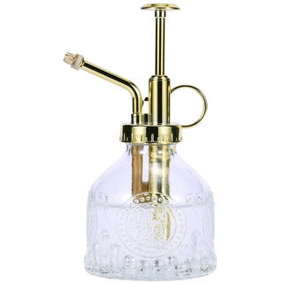 Eidoct Glas-Pflanzennebel-Sprühflasche, 16.5 cm, klares Glas, Wassersprühflasche mit goldfarbener Pumpe, kleine Gießkanne, Zimmerpflanze, klar + gold (klar + goldfarben)