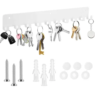1 x Schlüsselbrett mit 10 Haken, Weiß Schlüsselhalter für Wandhaken, Schlüsselhaken, Schlüsselboard, Schlüsselleiste für Küche Schlafzimmer Wohnzimmer Badezimmer Schlüssel Wandlagerung Organizer