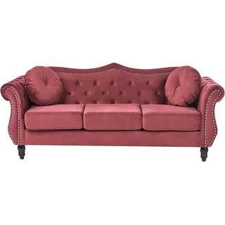 Beliani Sofa Samt 3-Sitzer Burgunderrot