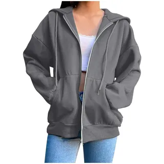 CSYX Sweatjacke Damen mit Kapuze Zipper Hoodie Jacke Leicht Übergangsjacke Elegant Einfarbig Dünne Kapuzenjacke mit Taschen Sweatshirt Locker College Jacke Baumwoll Sportjacke Trainingsjacke Pullover - 3XL