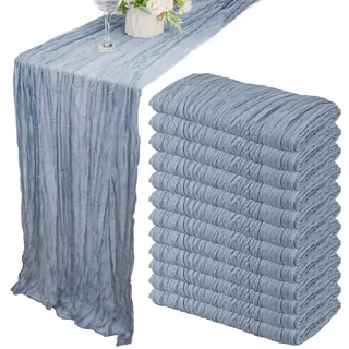 Seihtuch-Tischläufer, Boho-Gaze-Tischläufer, rustikaler Käsetuch, Langer Tischläufer, romantischer Tischläufer für Hochzeit, Brautparty, Geburtstag, Party, Tischdekoration, 35 x 300 cm, 12 Stück,
