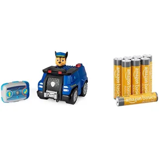 PAW PATROL Chases ferngesteuertes Polizeiauto mit Fernbedienung, für Kinder ab 3 Jahren, Batteriebetrieben & Amazon Basics AAA-Alkalibatterien, leistungsstark, 1,5 V, 8 Stück (Aussehen kann variieren)